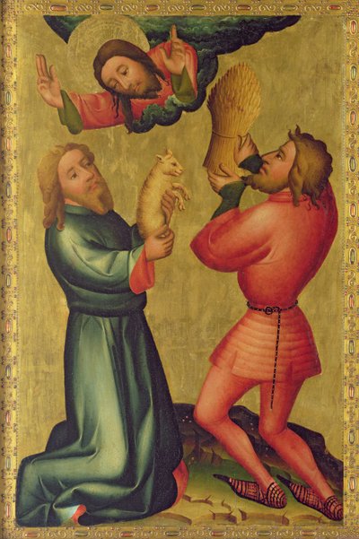 Kains og Abels tilbud fra St. Peters Højalter i Hamborg, Grabower-alteret, 1383 (tempera på panel) af Master Bertram of Minden