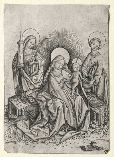 Madonna og barn i en have mellem St. Barbara og St. Dorothy af Master ES