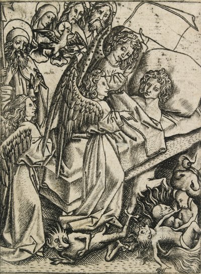 Præsentation af ydmyghed mod griskhed, c1400-tallet af Master ES