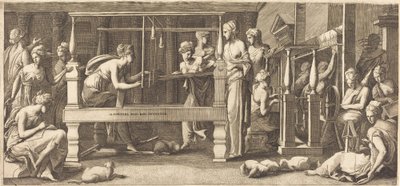 Penelope og hendes tjenestepiger væver af Master FG, after Francesco Primaticcio