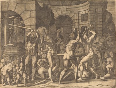 Vulcan og kykloperne smeder pile af Master FG, after Francesco Primaticcio