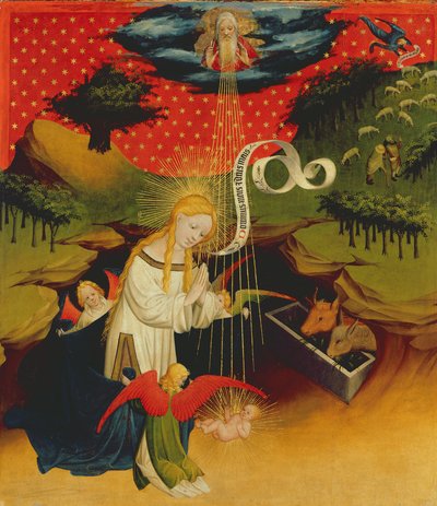 Fødselskirken, panel fra St. Thomas-alteret fra Johanneskirken, Hamborg, begyndte i 1424 (tempera og olie på panel) af Master Francke