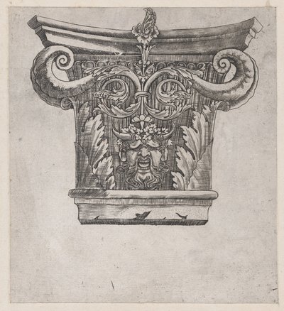 Mirror of Roman Magnificence: Kapital med peapod-ruller og satyrhoved, ca. 1537., ca. 1537 af Master GA