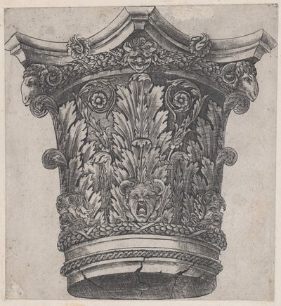 Mirror of Roman Magnificence: Kapital med vædderhoveder og masker, ca. 1537, ca. 1537 af Master GA