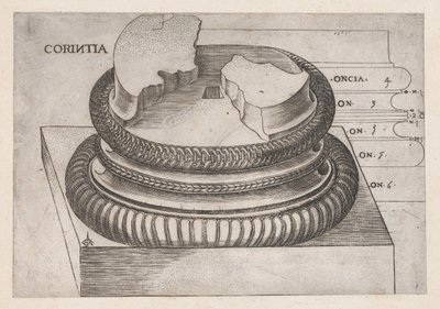 Mirror of Roman Magnificence: Corinthian base fra Temple of Mars the Avengers, Rom, ..., ca. 1537 af Master GA