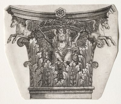 Base og Capital med Figure of Fame og Winged Horses kapital, ca. 1525-1550. af Master G. A. with the man