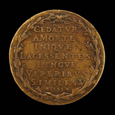 Indskrift i en laurbærkrans [omvendt], 1555. af Master I.A.V.F.