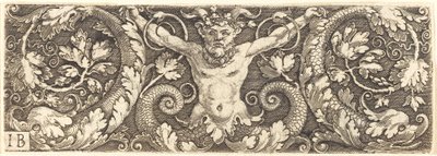 Ornament med Fantastisk Satyr og delfiner af Master IB