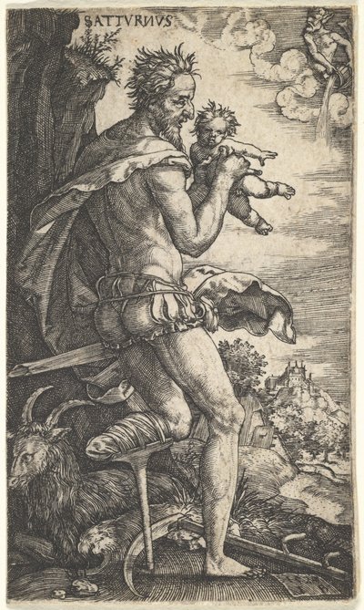Saturn fra The Gods Who Preside Over the Planets, 1525. af Master I.B.