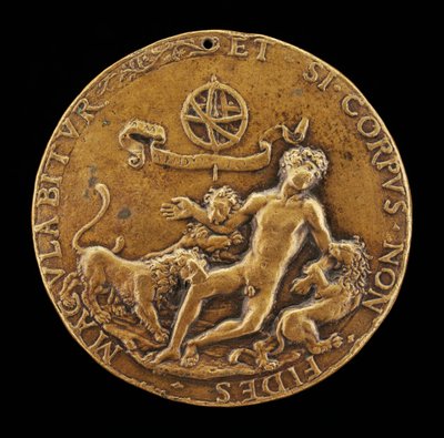 En allegori om tro: Løver fortærer en nøgen ungdom [forside]. af Master IO.FF.