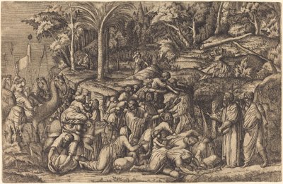 Moses slår klippen af Master IV after Francesco Primaticcio