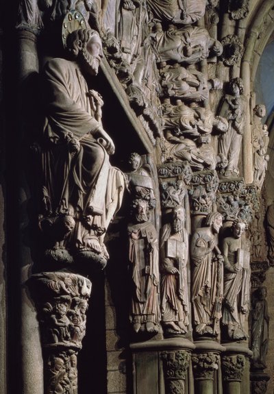 Detalje af Portico de la Gloria forestillende St James, sten fra det 12. århundrede af Master Mateo