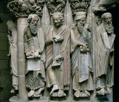 Detalje af Portico de la Gloria med det Gamle Testamentes profetsten af Master Mateo