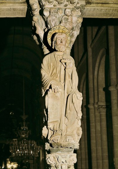 Mullion med figur af Saint James, Portico of Glory, Cathedrale Santiago de Compostela af Master Mateo
