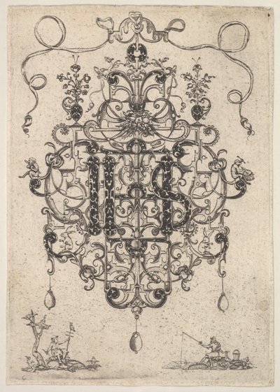 Design til et vedhæng med IHS-monogram, 1609. af Master PRK