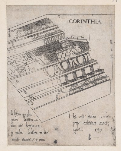 Mirror of Roman Magnificence: Corinthian entablature, 1537., 1537. af Master PS