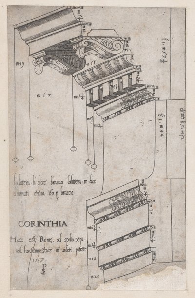 Mirror of Roman Magnificence: Entablature fra Forum of Trajan, Rom, 1537., 1537. af Master PS