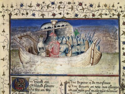 Den trojanske Brutus sejler til Storbritannien, fra The History of the Kings of Britain af Geoffrey af Monmouth (1100-54) af Master Wistace