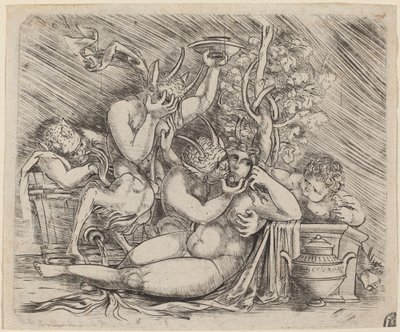Bacchanalsk Scene med Satyrer og en Maenad af Master of 1515