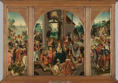 Triptykon med de hellige tre kongers tilbedelse, ca. 1500-1504 (olie på panel) af Master of Alkmaar
