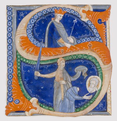 Manuskriptbelysning med halshugningen af Saint Paul i et indledende S, fra en Gradual, ca. 1278. af Master of Bagnacavallo