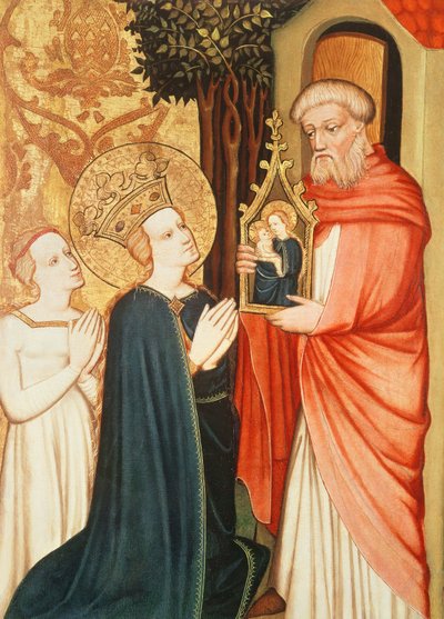 En eremit med et billede af jomfru Maria af Master of Bat