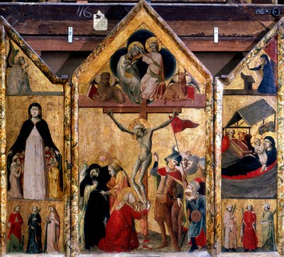 Triptykon med korsfæstelsen som midterpanel, c1333 af Master of Bologna