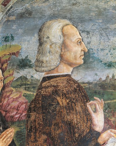 Italien, Piemonte-regionen, Alessandria-provinsen, Serralunga di Crea, Sacro Monte di Crea, Sanctuary of Santa Maria Assunta, St Margaret of Antiochas kapel Portræt af William VIII Palaeologus, Marquis of Monferrato, Fresco af Master of Crea