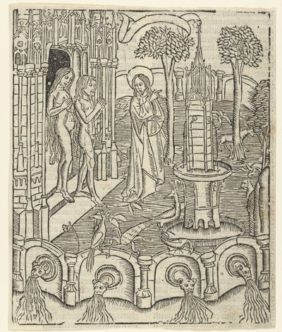 Gud viser Adam og Eva Paradiset af Master of Delft (attributed to)