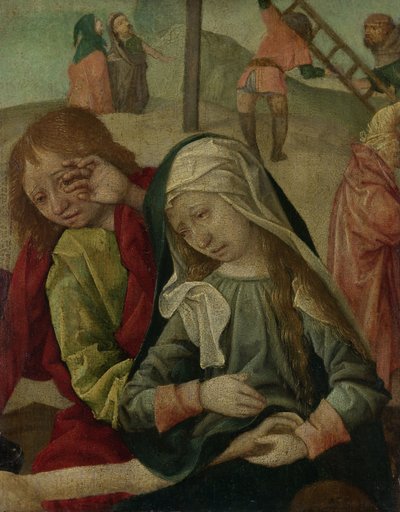 Jomfruen og Sankt Johannes sørger over Kristi legeme, ca. 1500 (olie på panel) af Master of Delft