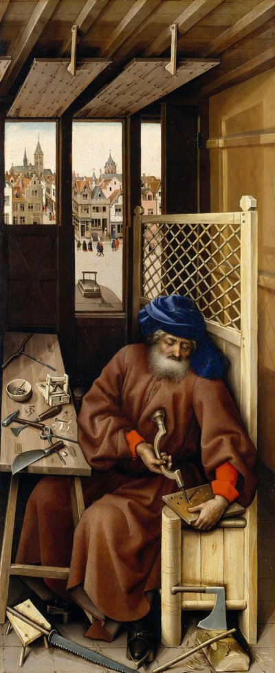 Bebudelse Triptykon (Merode altertavle), ca. 1427-32 (olie på eg) af Master of Flémalle