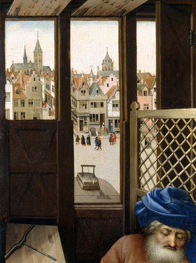 Bebudelse Triptykon (Merode altertavle), ca. 1427-32 (olie på eg) af Master of Flémalle