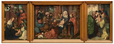 Helligtrekonger triptykon (olie på panel) af Master of Frankfurt