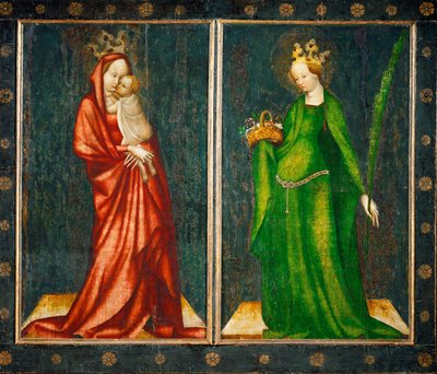 To ydre paneler af et alter, til venstre Madonna, til højre Sankt Dorothea (maleri på egetræ) af Master of Heiligenkreuz