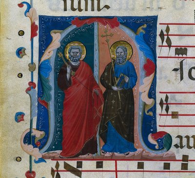 Blad fra en gradual med historisk initial (M): SS. Peter og Andreas af Master of Isaac and Esau