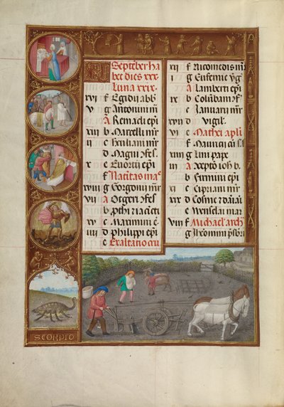 Kalenderside for september; Pløjning og såning; Skorpionen af Master of James IV of Scotland
