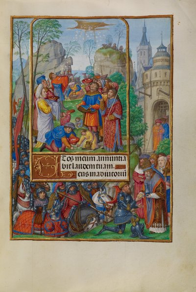 Israelitterne samler Manna fra himlen af Master of James IV of Scotland