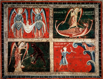 Ærkeenglene Raphael, Michel og Gabriel (Ærkeenglene Michael, Gabriel og Raphael) Maleri af mesteren af Llussa (maleri af mesteren af Llussa) 1220-1250 Fra klostret Santa Maria de Lluca, Spanien Barcelona Museu Nacional d