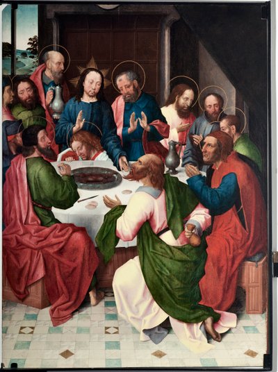 La cene (Den sidste nadver) Maleri af mesteren af ​​San Giovanni evangelista (Saint John Evangelist) (slutningen af ​​det 15. århundrede) Dim 120x90 cm Genes, Musei di Strada Nuova (ex Palazzo Bianco) inv n PB 156 af Master of Saint John Evangelist