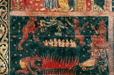 St. Michaels tegn. Detalje af helvede. Maleri af Mesteren af Soriguerola (midten af det 13. århundrede). Tempera på træ. Cataloniens nationale kunstmuseum, Barcelona. af Master of Soriguerola