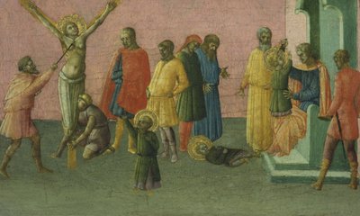 The Martyrdom of the Saints, 1400-50 (tempera og bladguld på panel) af Master of St. Julitta and St. Quiricus Master of St. Julitta and St. Quiricus