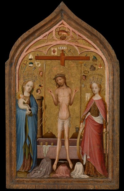 Man of Sorrows med Madonna og Saint Catherine of Alexandria (tempera på panel) af Master of St. Veronica