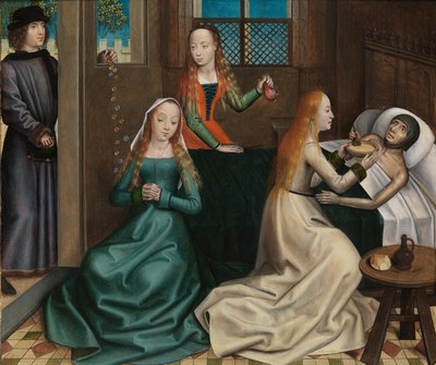 The Charity of St Nicholas, fra St. Nicholas altertavle, ca. 1486-93 (olie på panel) af Master of The Legend of St. Lucy