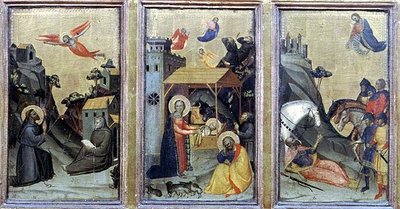 St. Frans Stigmata, Fødselen og St. Pauls omvendelse (tempera på panel) af Master of the Accademia Misericordia