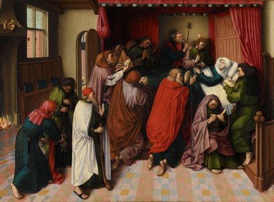 Jomfruens død, ca. 1500 (olie på panel) af Master of the Amsterdam Death of the Virgin