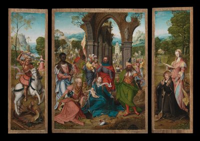 Tilbedelse af Magi, ca. 1519 (olie på panel) af Master of the Antwerp Adoration
