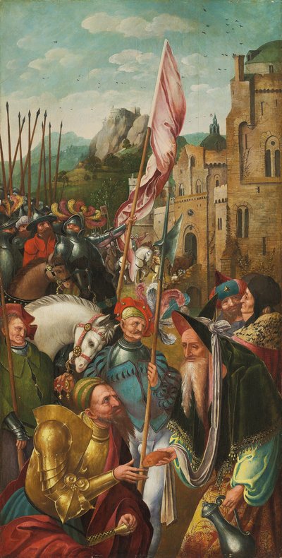 Vingen af en altertavle: Abrahams og Melkisedeks møde af Master of the Antwerp Adoration