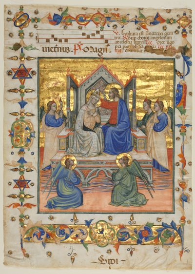 Leaf from an Antiphonary: Coronation of the Virgin, 1400-tallet. af Master of the Beffi Triptych