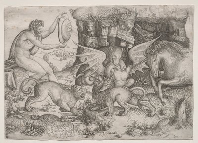 Allegorisk tema: Dyrenes kamp, ca. 1515-1520. af Master of the Beheading of St.