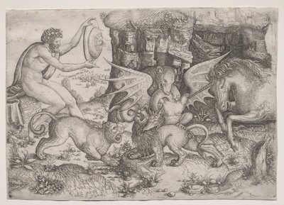 Allegorisk tema: Dyrenes kamp af Master of the Beheading of St. John